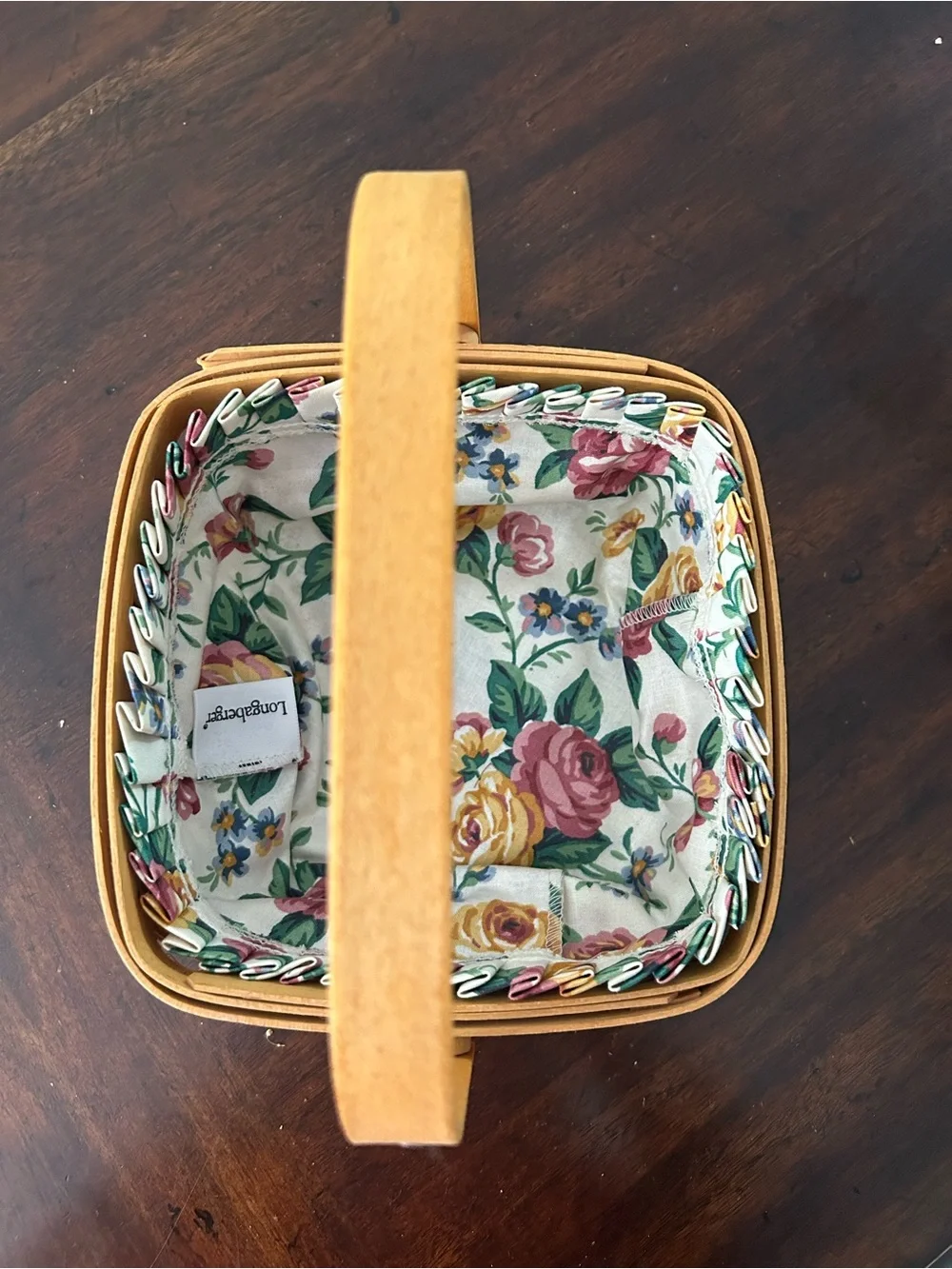 Longaberger Handwoven Basket with Floral Liner